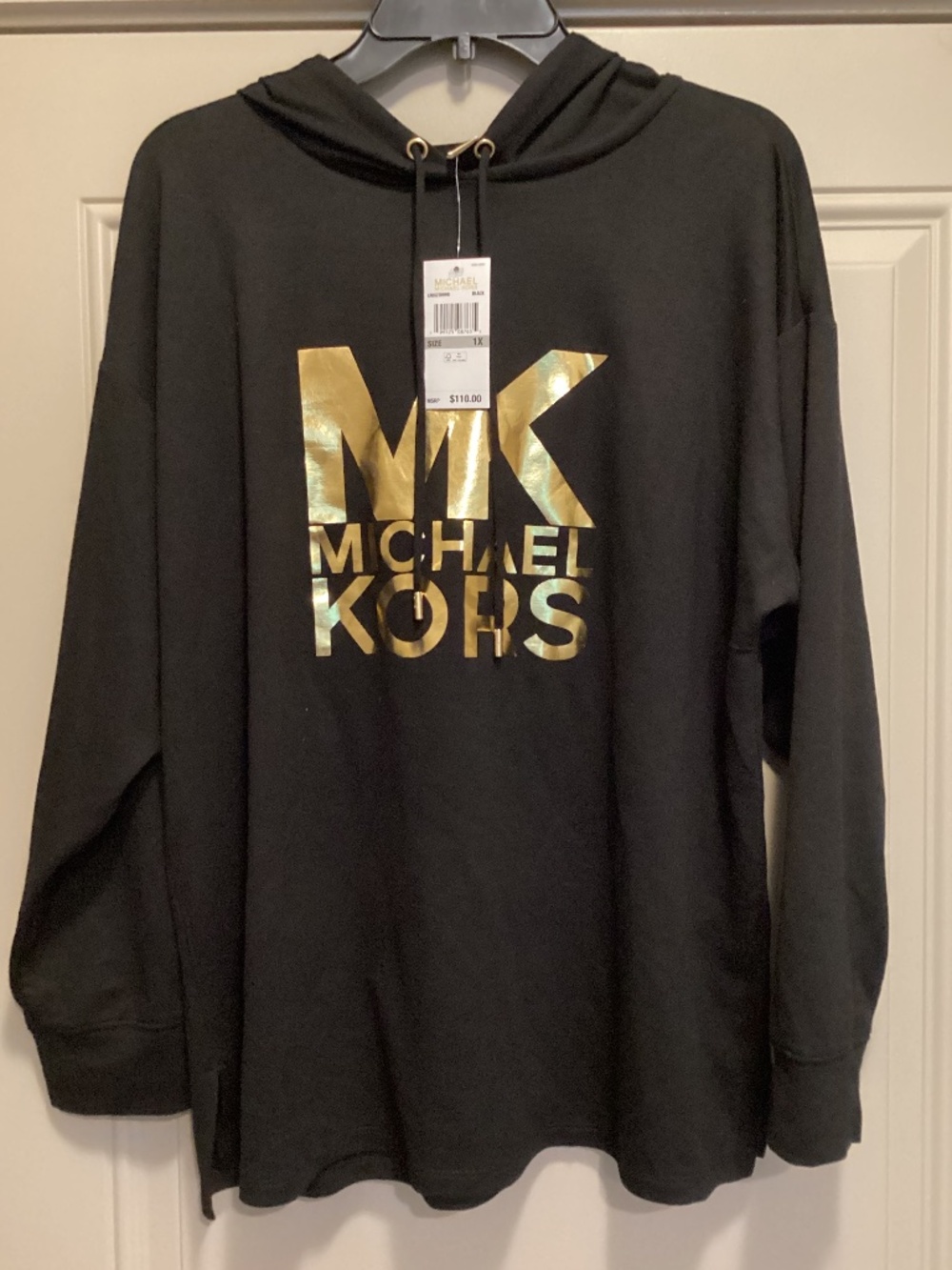 Michael Kors Woman’s Black Hoodie Pullover with Gold Logo